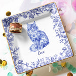 Cat Lover Chinoiserie Toile De Jouy Style - Personalized Jewelry Dish