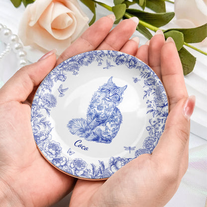 Cat Lover Toile De Jouy Style - Personalized Jewelry Dish