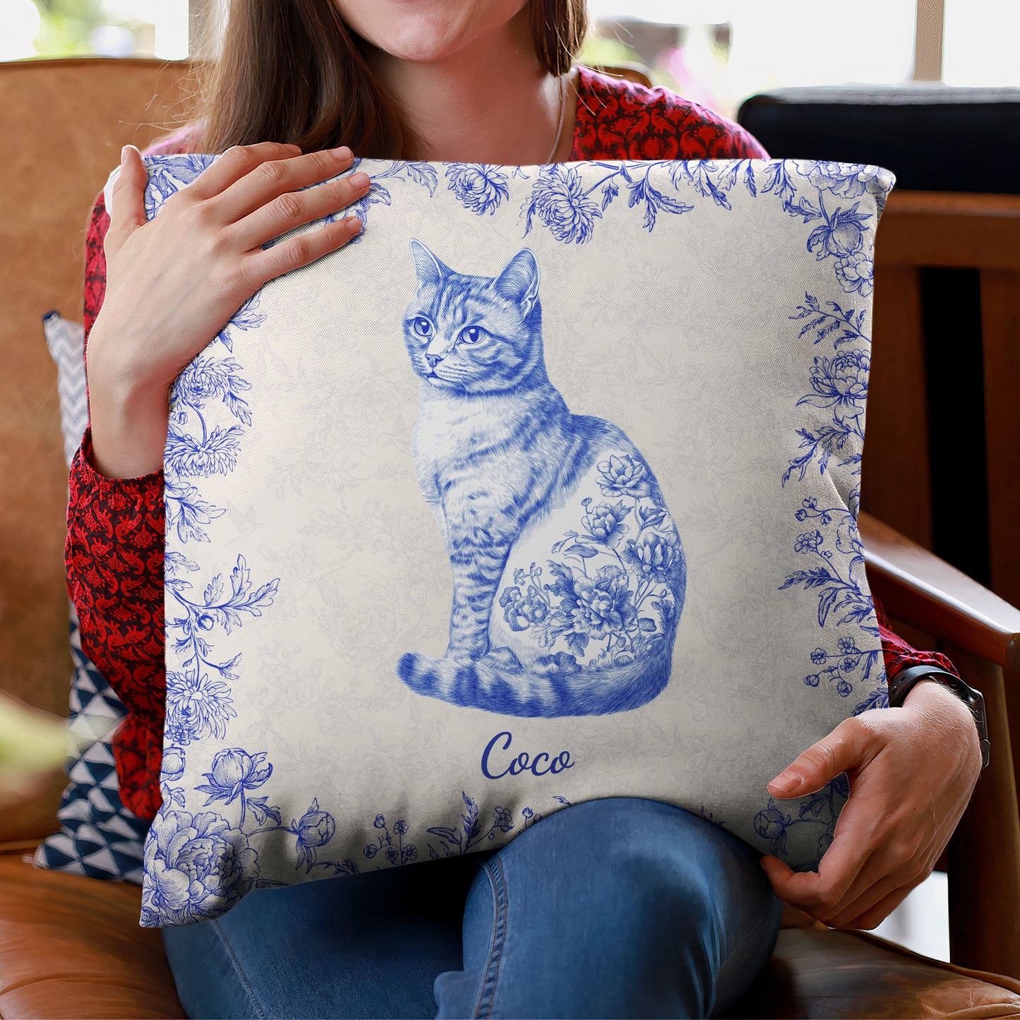 Cat Lover Chinoiserie Toile De Jouy Style - Personalized Pillow (Insert Included)