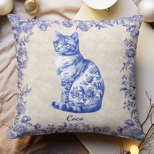 Cat Lover Chinoiserie Toile De Jouy Style - Personalized Pillow (Insert Included)