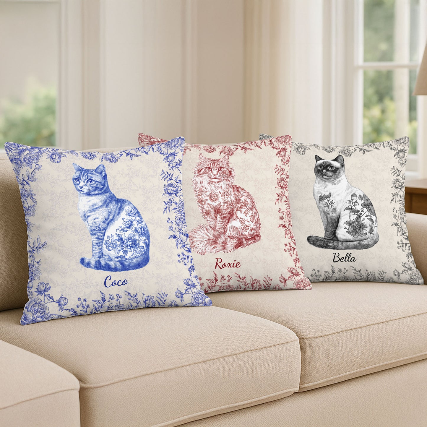 Cat Lover Chinoiserie Toile De Jouy Style - Personalized Pillow (Insert Included)