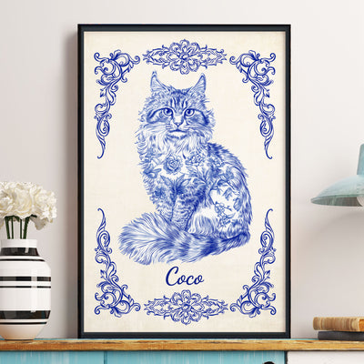 Cat Lover Chinoiserie Toile De Jouy Style - Personalized Poster