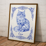 Cat Lover Chinoiserie Toile De Jouy Style - Personalized Poster