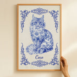 Cat Lover Chinoiserie Toile De Jouy Style - Personalized Poster