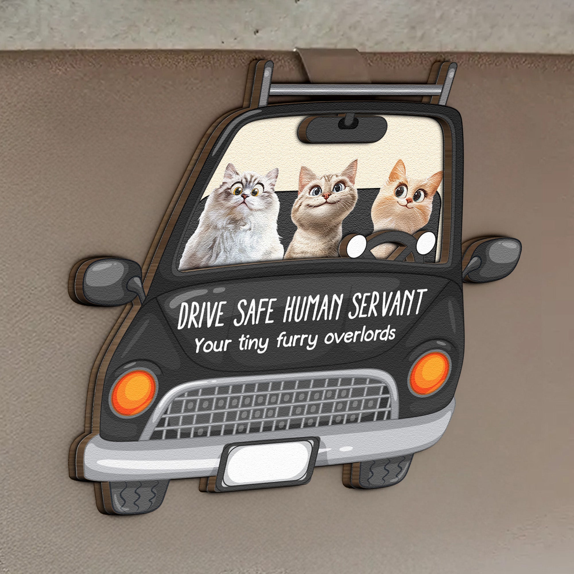 Cat Lovers Drive Safe Human Servant - Personalized Wooden Car Visor Clip