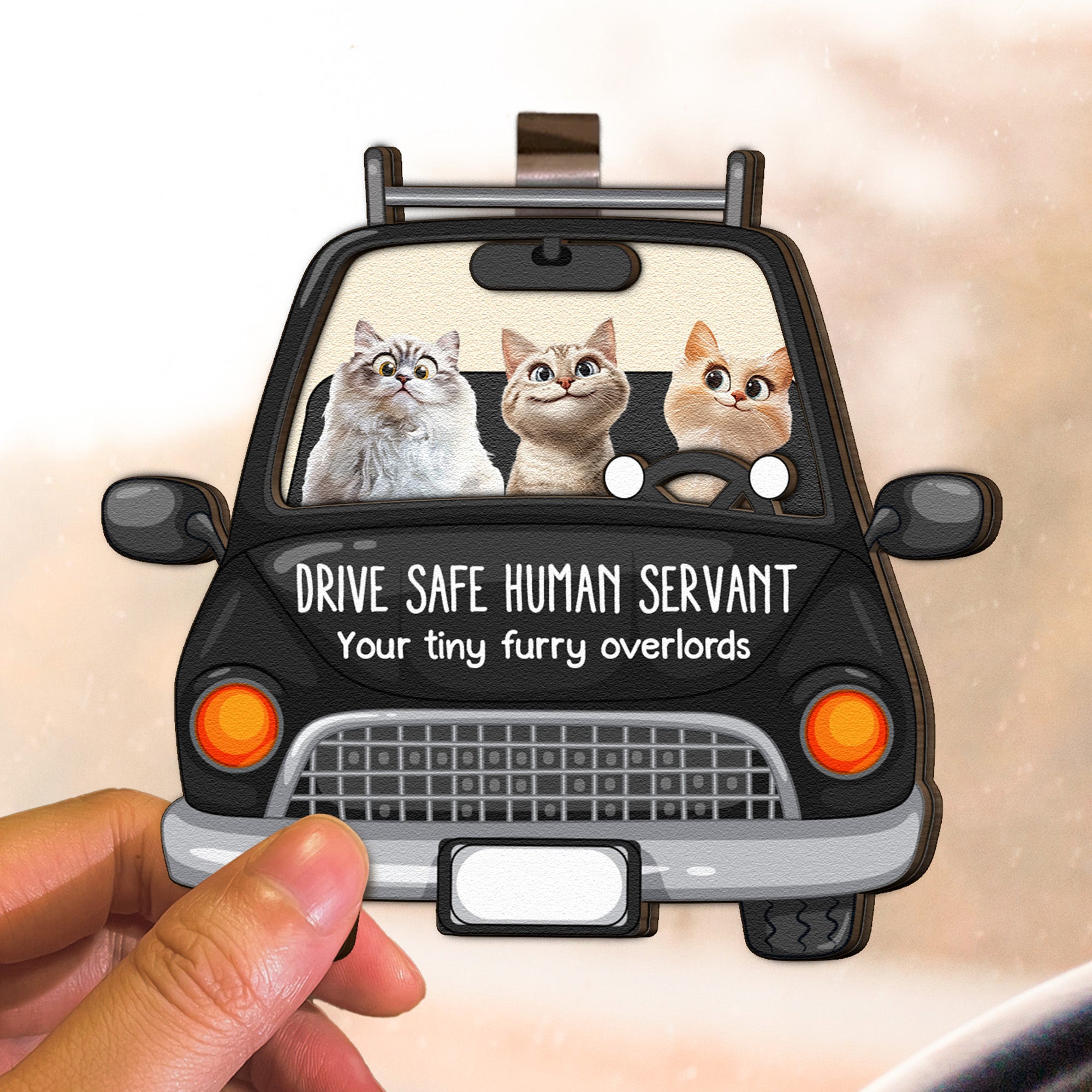 Cat Lovers Drive Safe Human Servant - Personalized Wooden Car Visor Clip