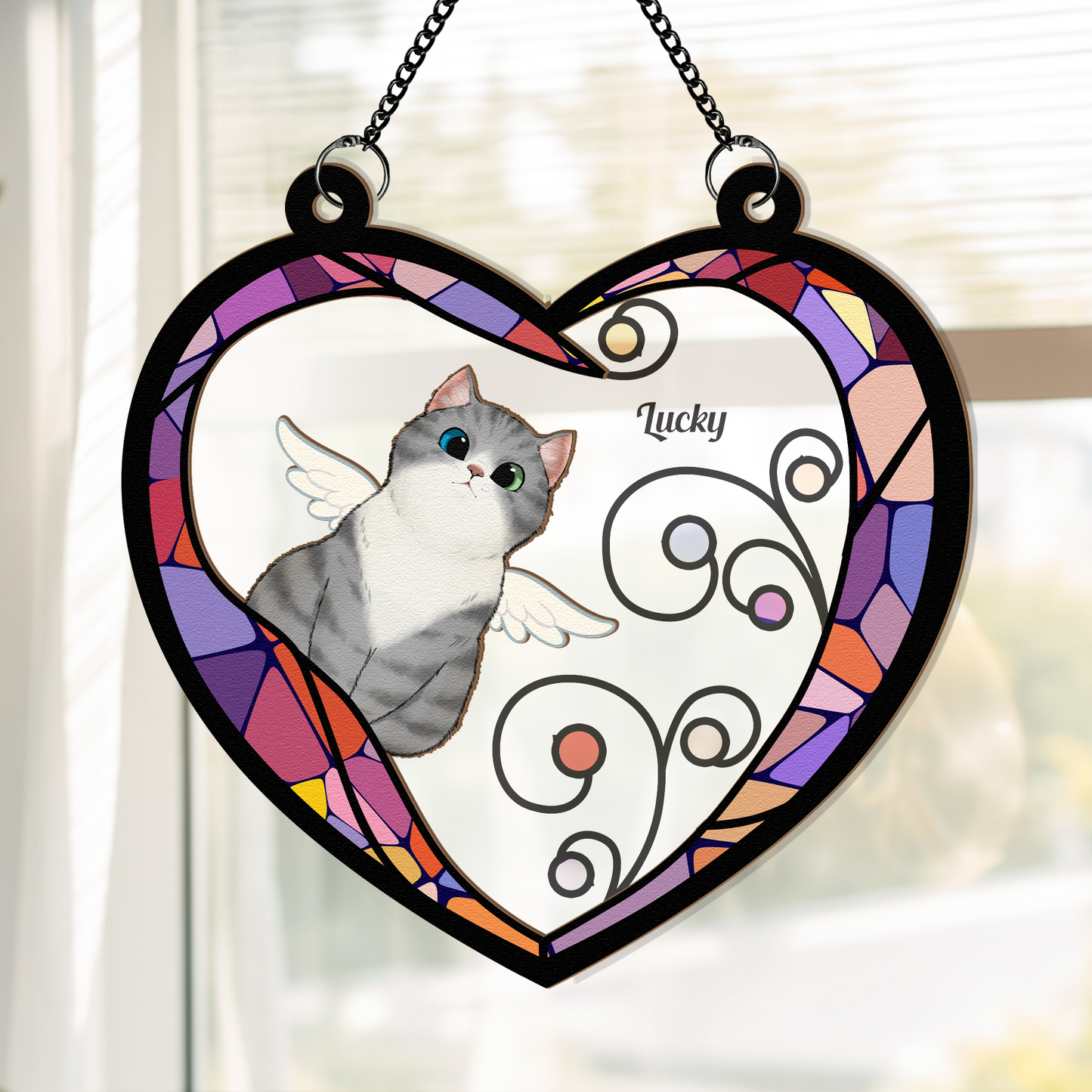 Cat Memorial Heart - Personalized Window Hanging Suncatcher Ornament