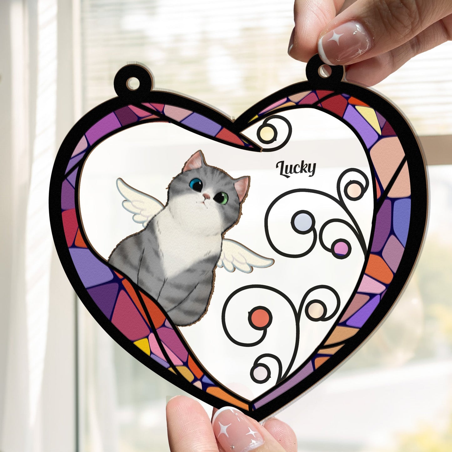 Cat Memorial Heart - Personalized Window Hanging Suncatcher Ornament