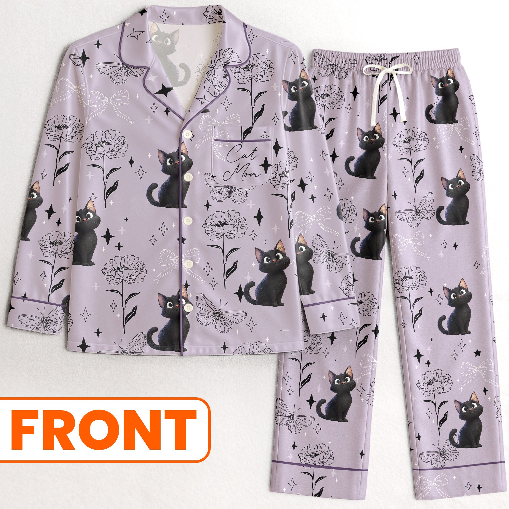 Cat Mom, Dog Mom - Personalized Satin Pajama Set