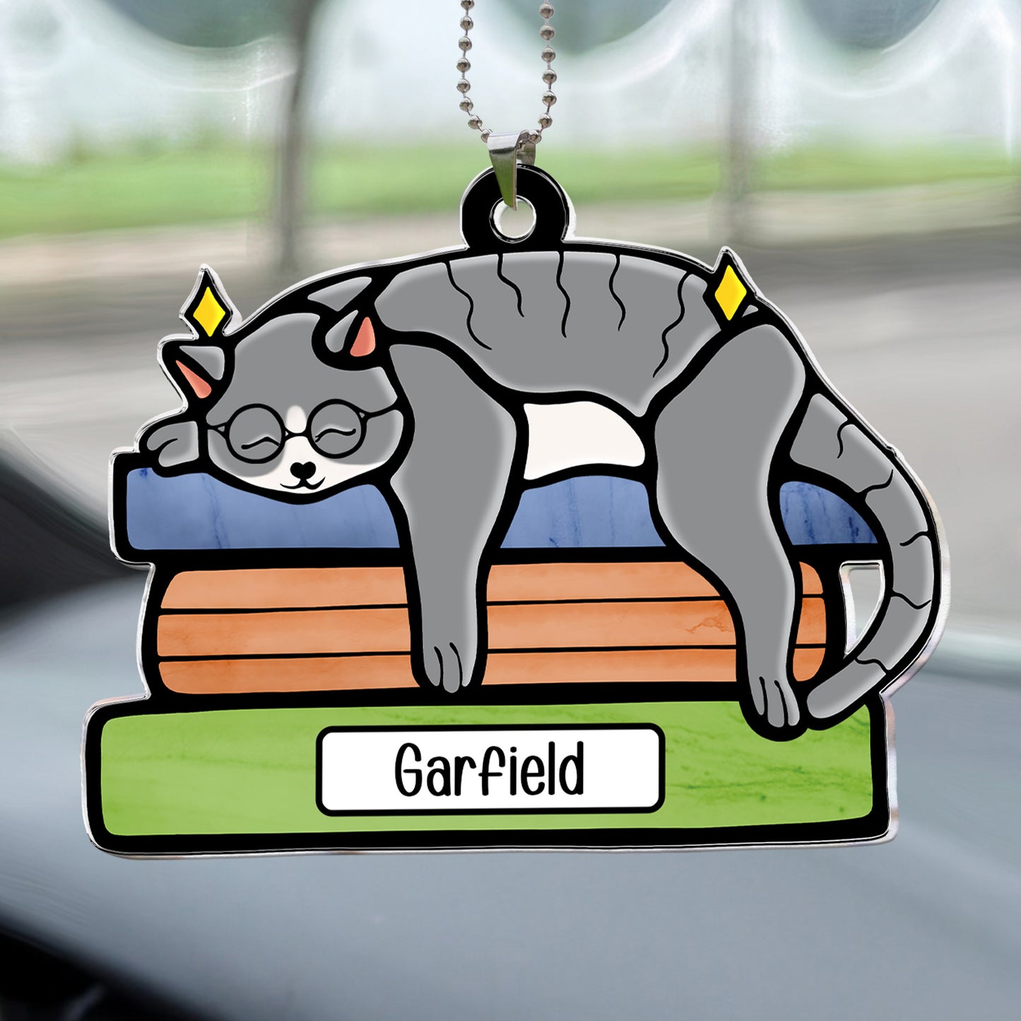 Cat On The Books - Personalized Car Ornament