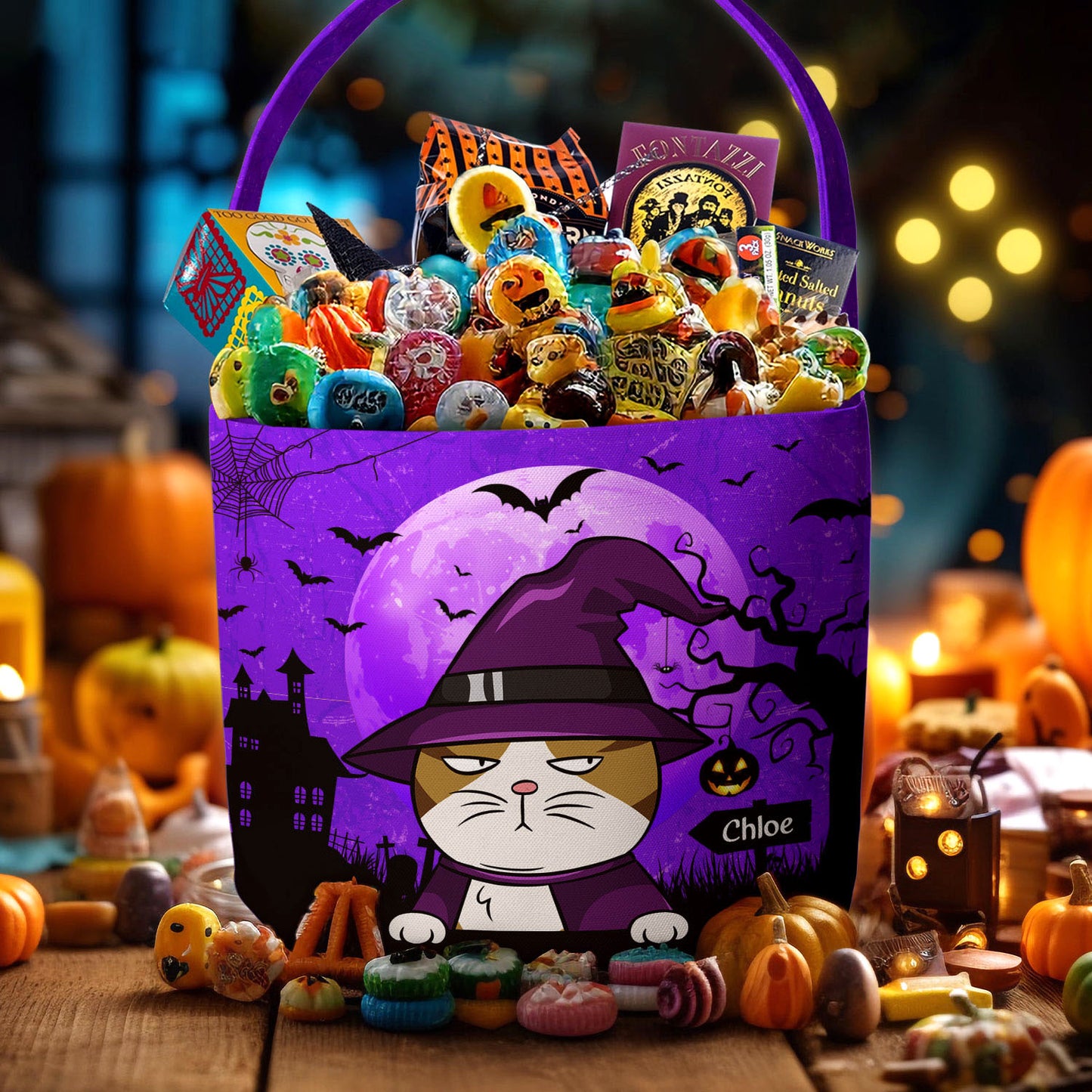 Cat Pumpkin Halloween Trick Or Treat Bag - Personalized Halloween Spooky Basket