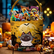 Cat Pumpkin Halloween Trick Or Treat Bag - Personalized Halloween Spooky Basket