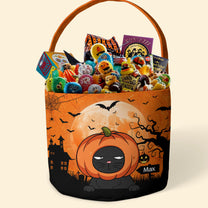 Cat Pumpkin Halloween Trick Or Treat Bag - Personalized Halloween Spooky Basket