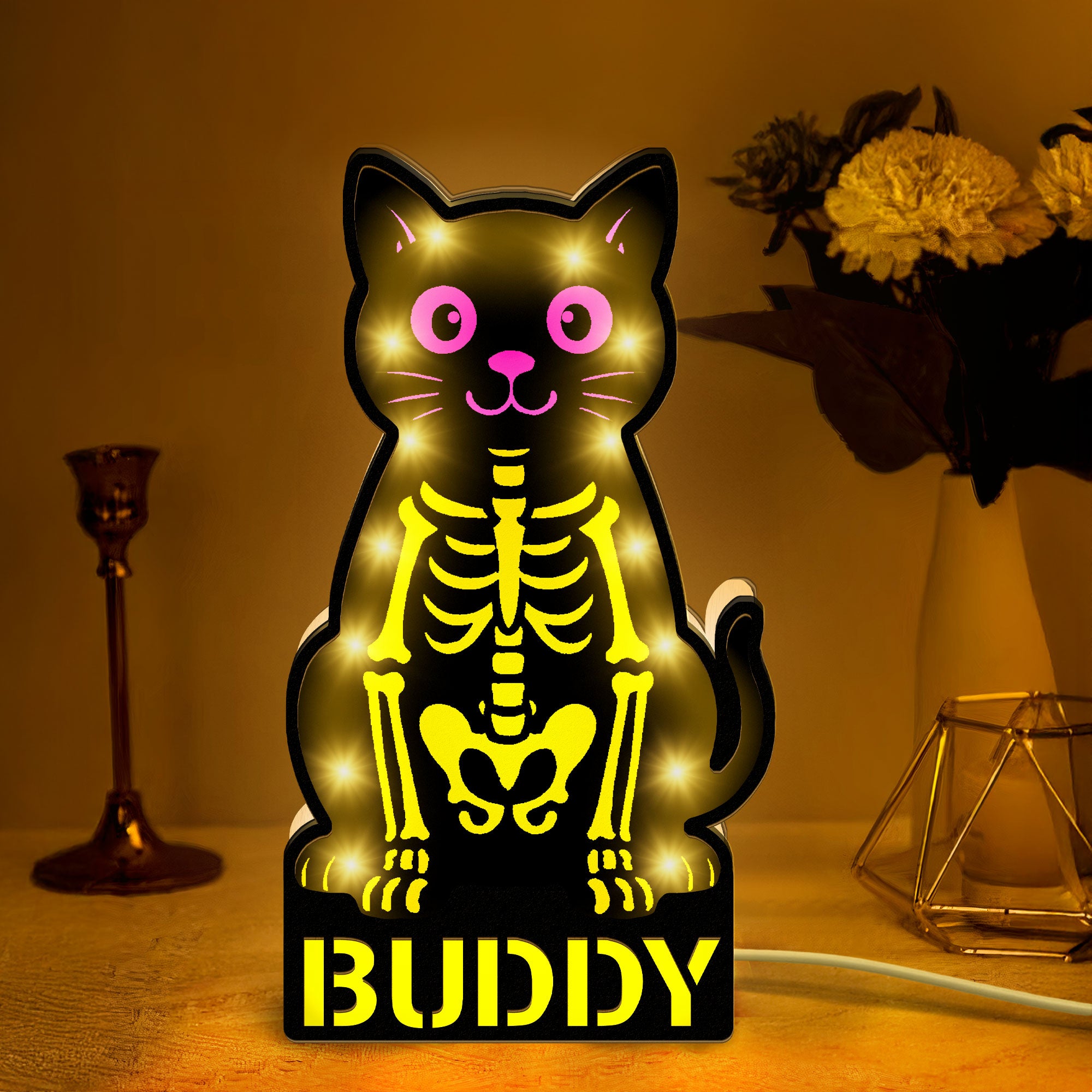 Cat Skeleton - Personalized LED Night Lamp