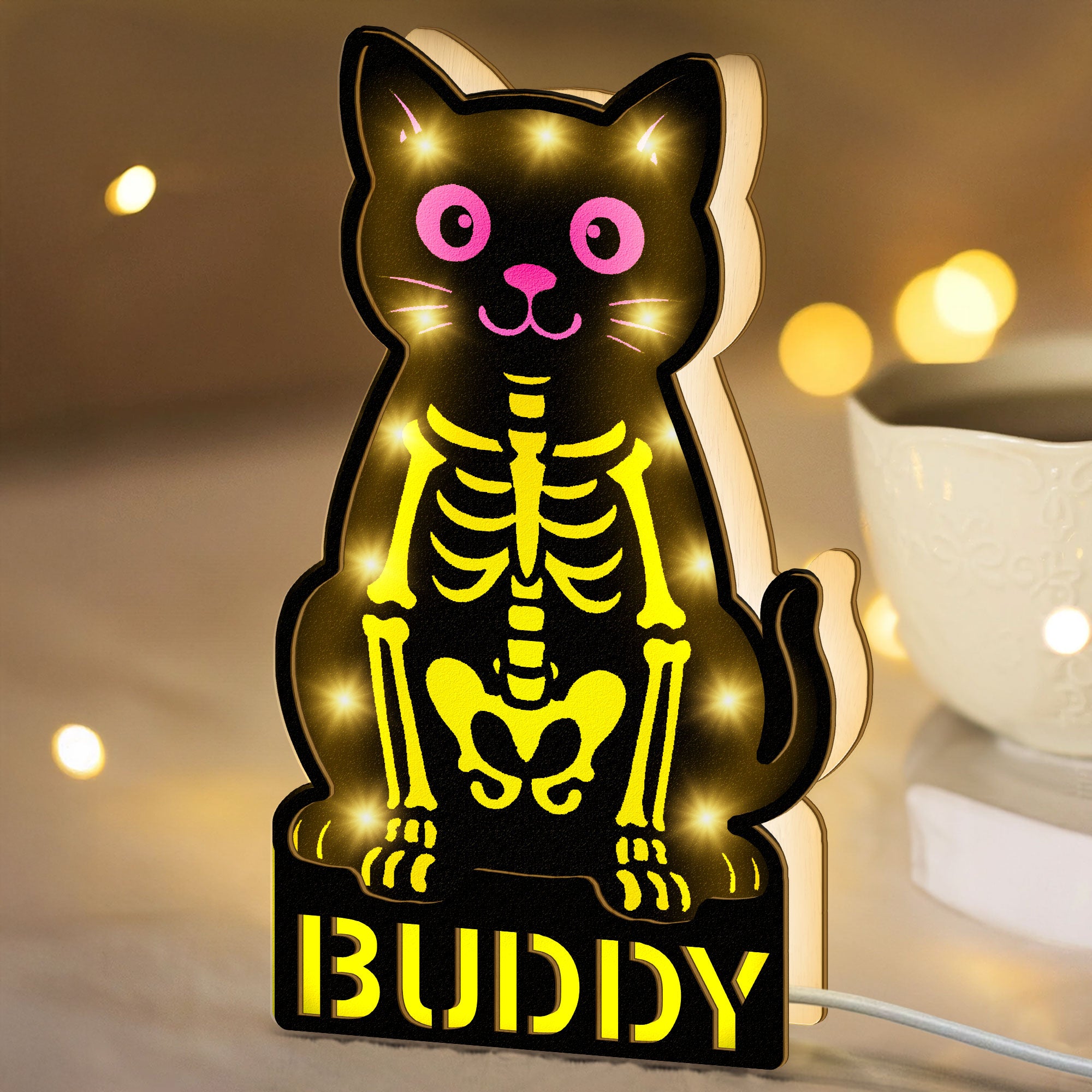 Cat Skeleton - Personalized LED Night Lamp