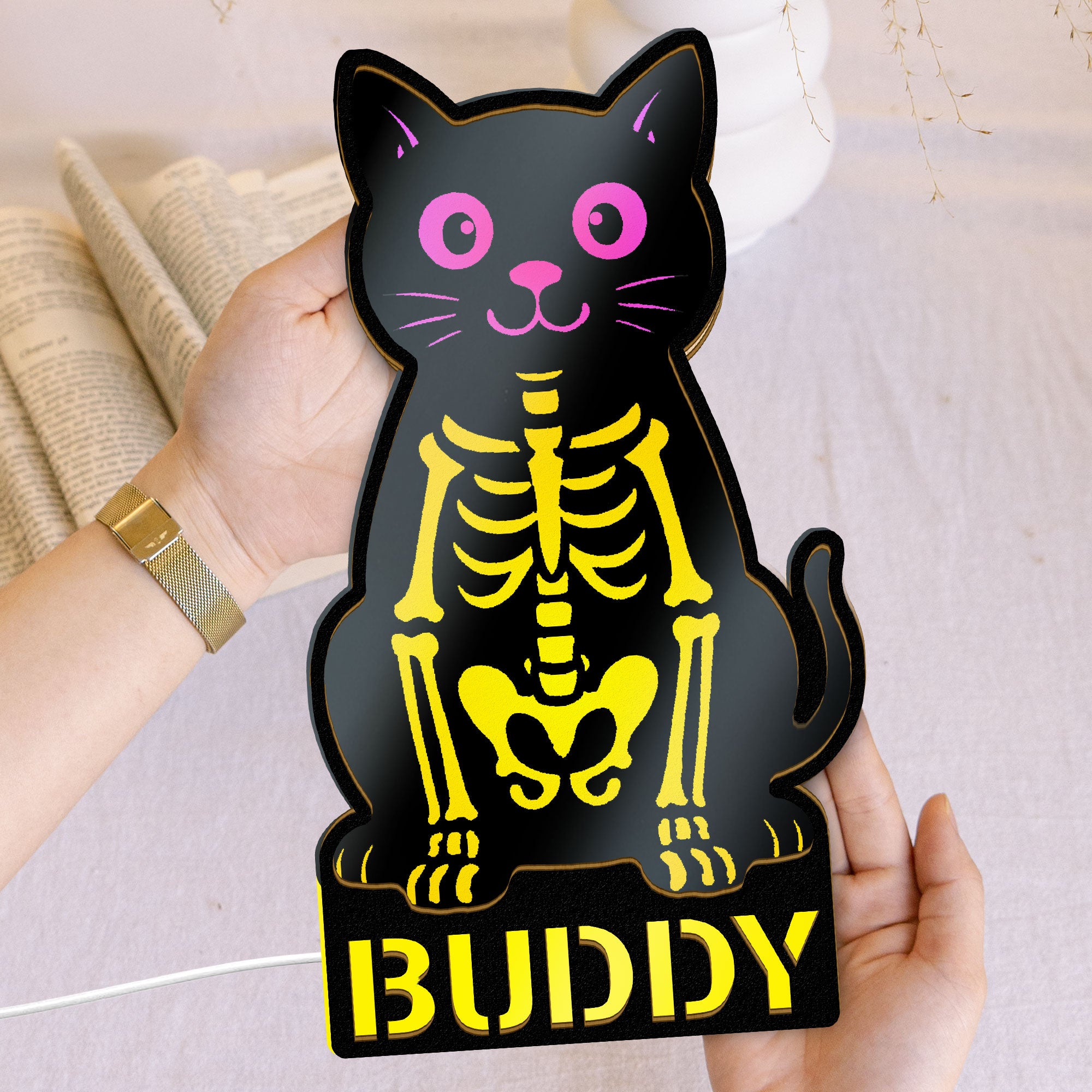 Cat Skeleton - Personalized LED Night Lamp