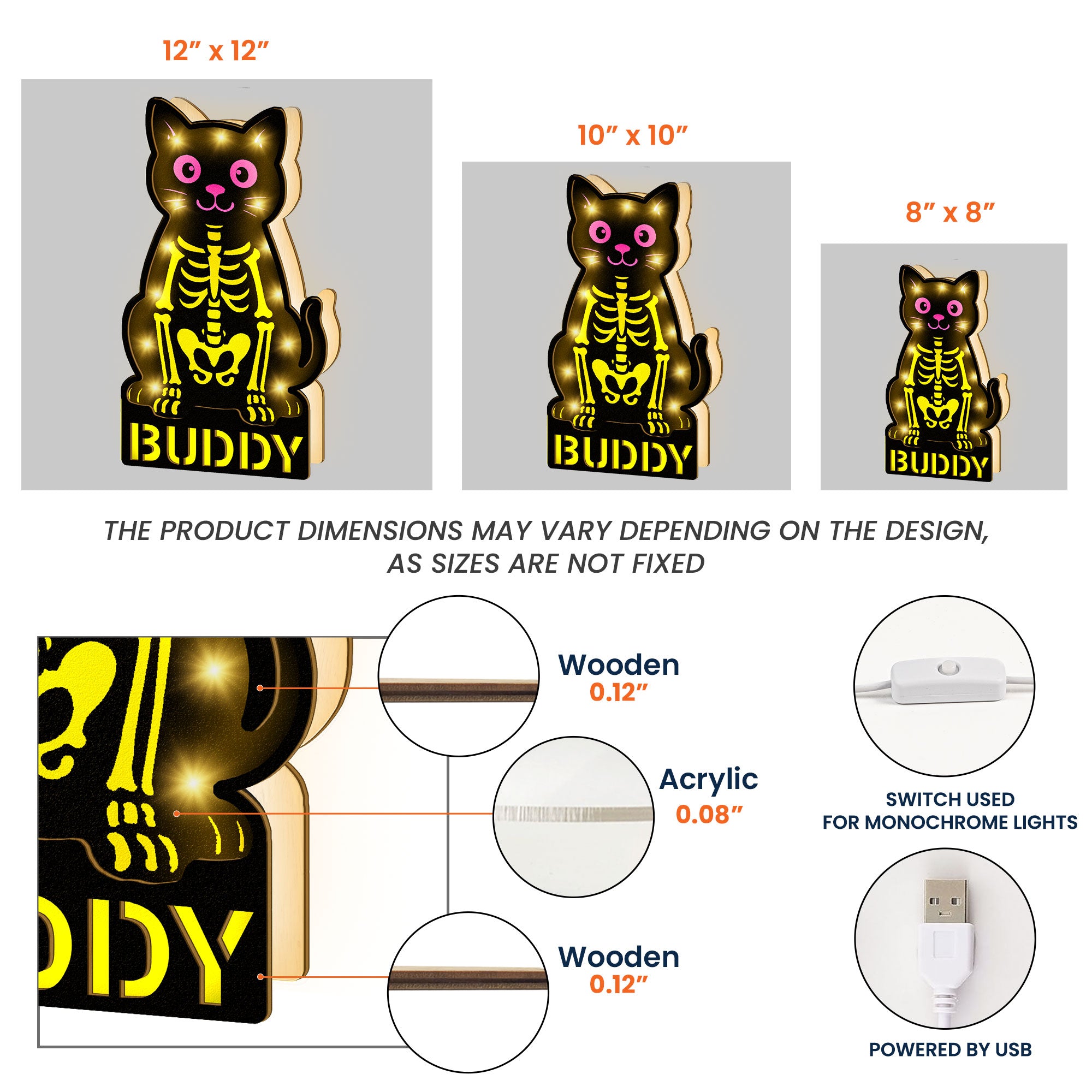 Cat Skeleton - Personalized LED Night Lamp