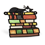 Cat Sleeping On Books - Personalized Window Hanging Suncatcher Ornament