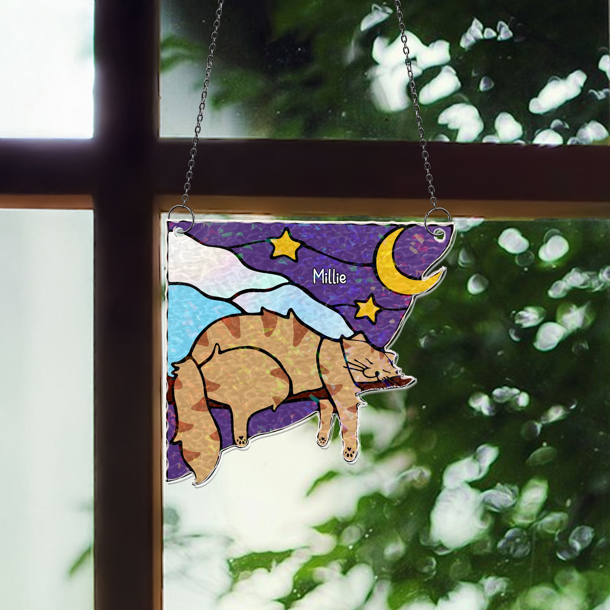 Cat Sleeping - Personalized Window Corner Suncatcher