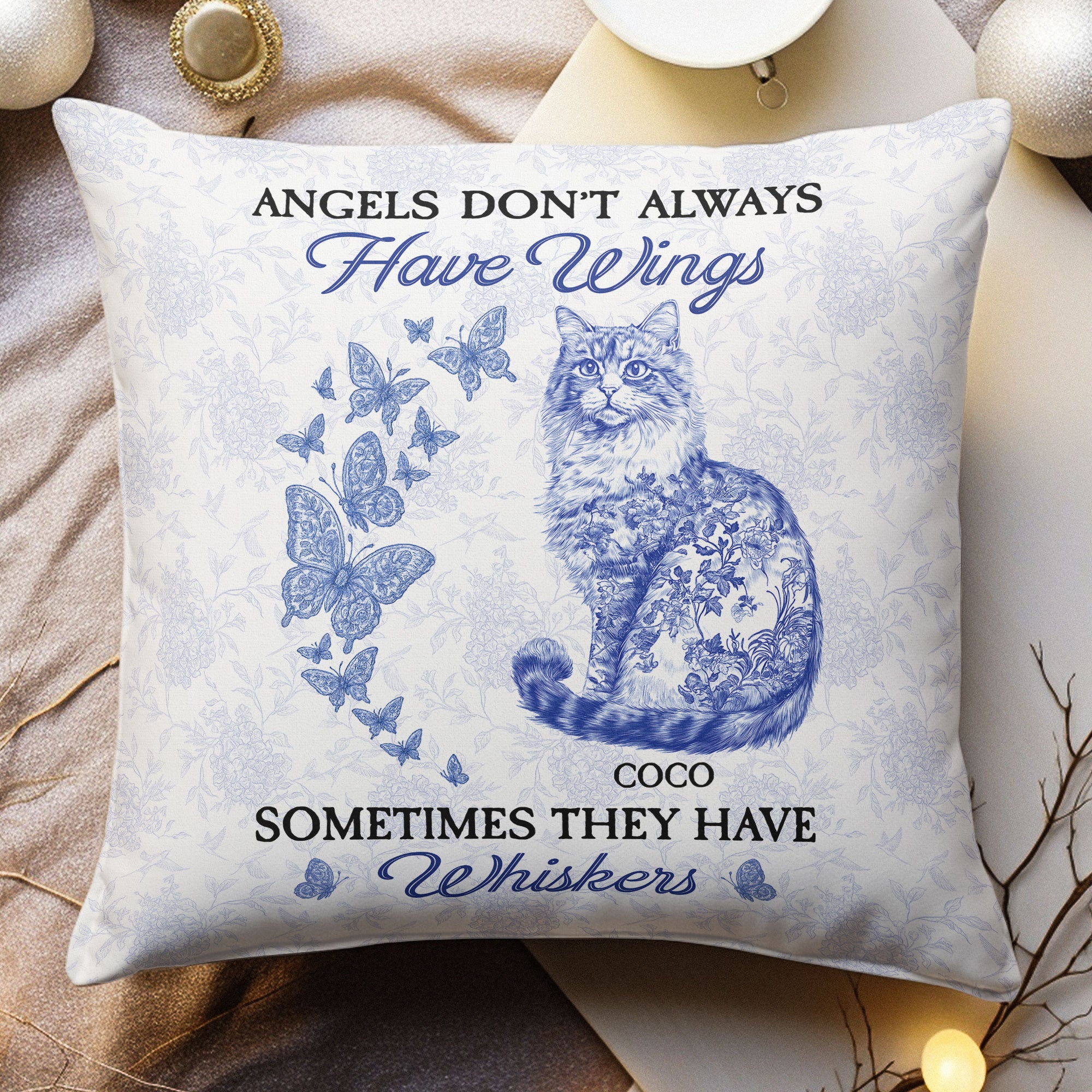 Cat Toile De Jouy Style - Memorial Gift - Personalized Pillow (Insert Included)