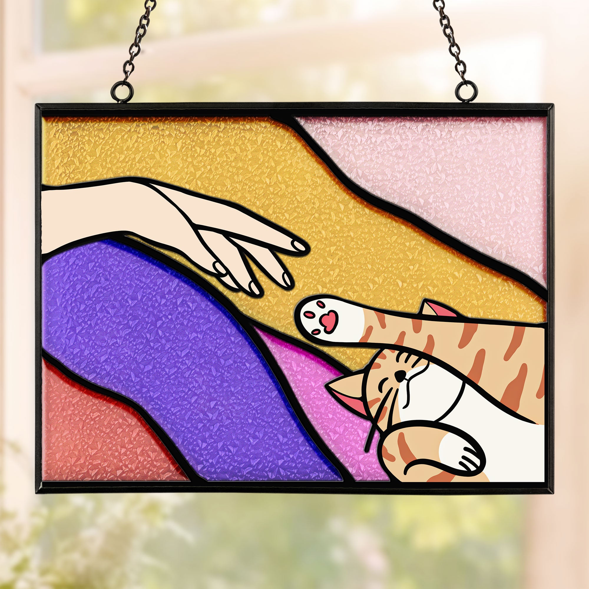 Cat-Reaching-For-Hand-Personalized-Window-Hanging-Suncatcher-1