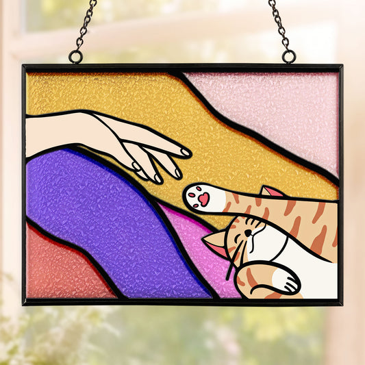 Cat-Reaching-For-Hand-Personalized-Window-Hanging-Suncatcher-1