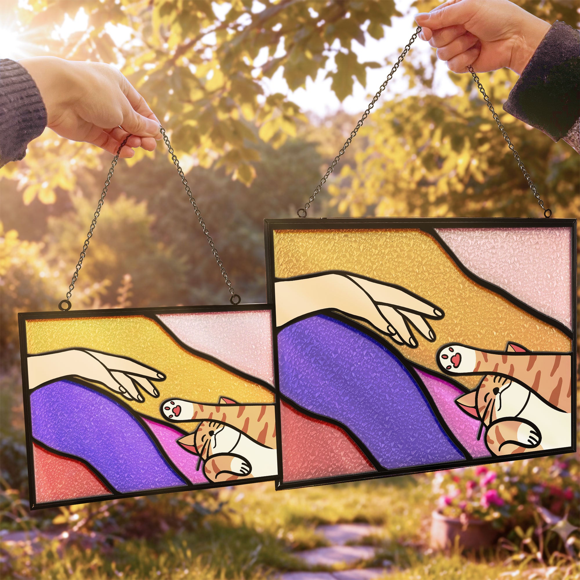 Cat-Reaching-For-Hand-Personalized-Window-Hanging-Suncatcher-2