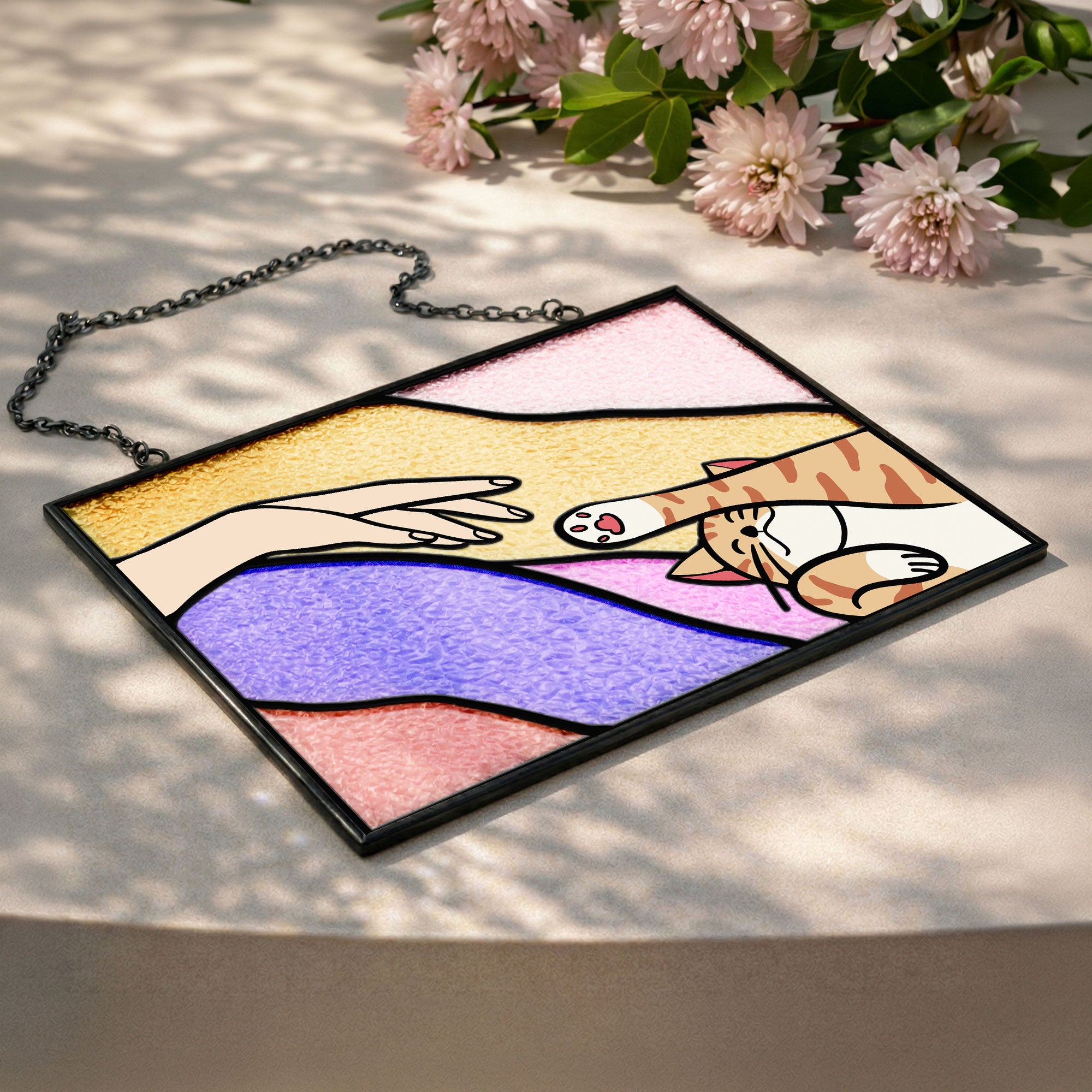 Cat-Reaching-For-Hand-Personalized-Window-Hanging-Suncatcher-3