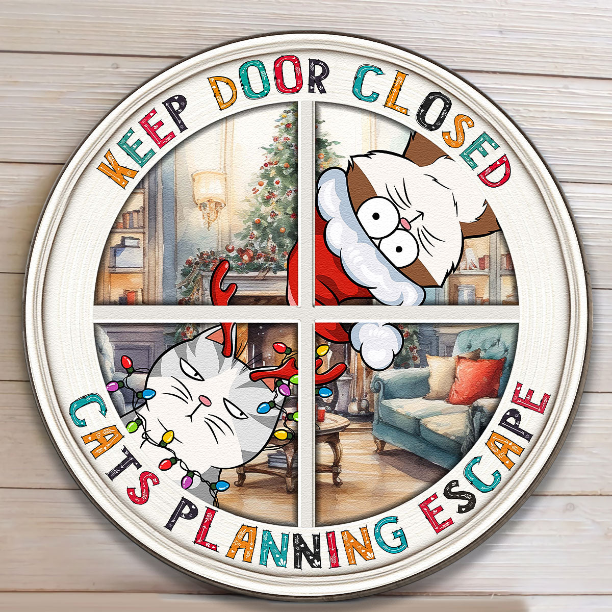 Cats Are Planning Escape - Personalized Wood Sign