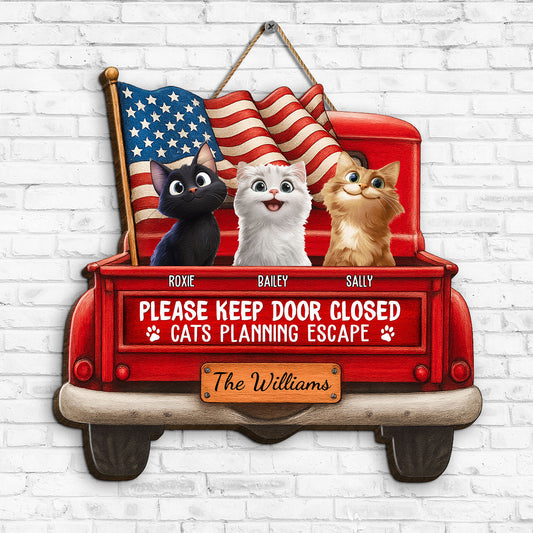 Cats Planning Escape - New Style - Personalized Wood Sign