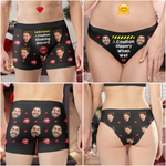 Caution Naughty Fun Anniversary Valentines - Personalized Photo Couple Matching Underwear