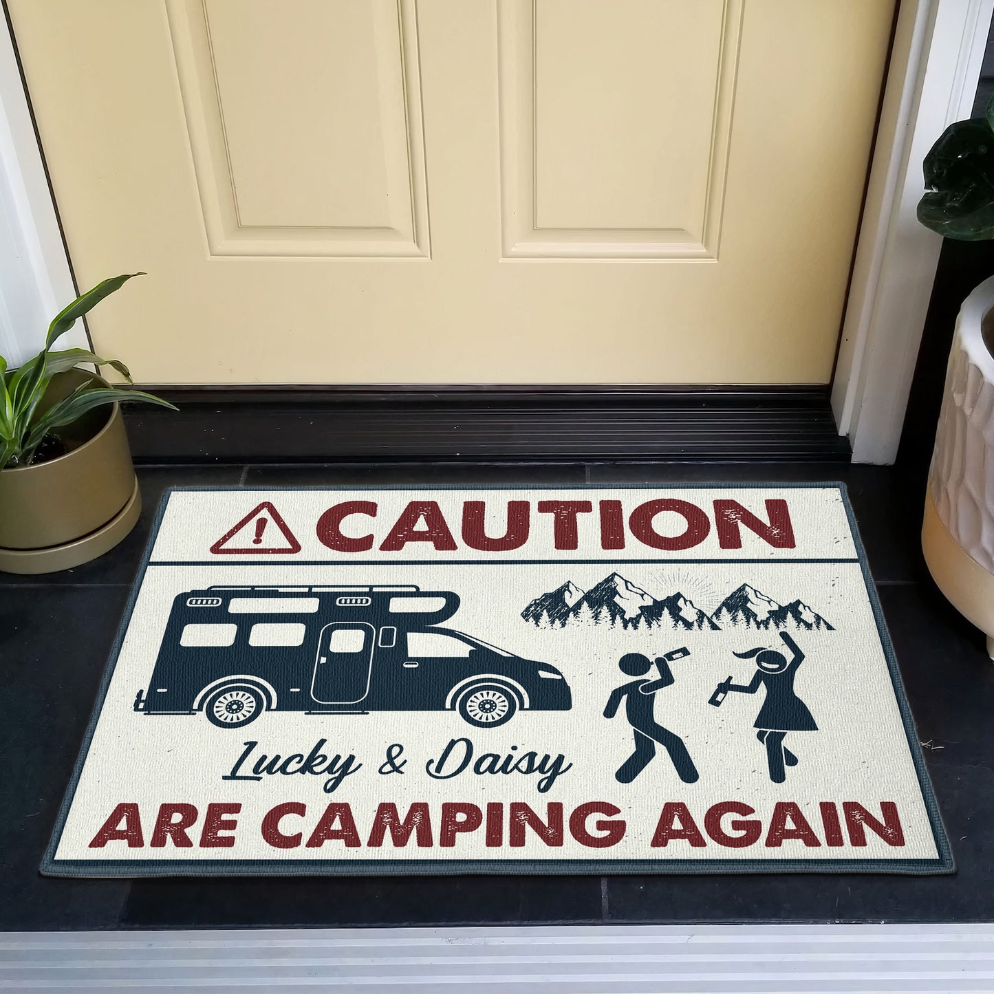 Caution We Are Camping Again - Personalized Doormat