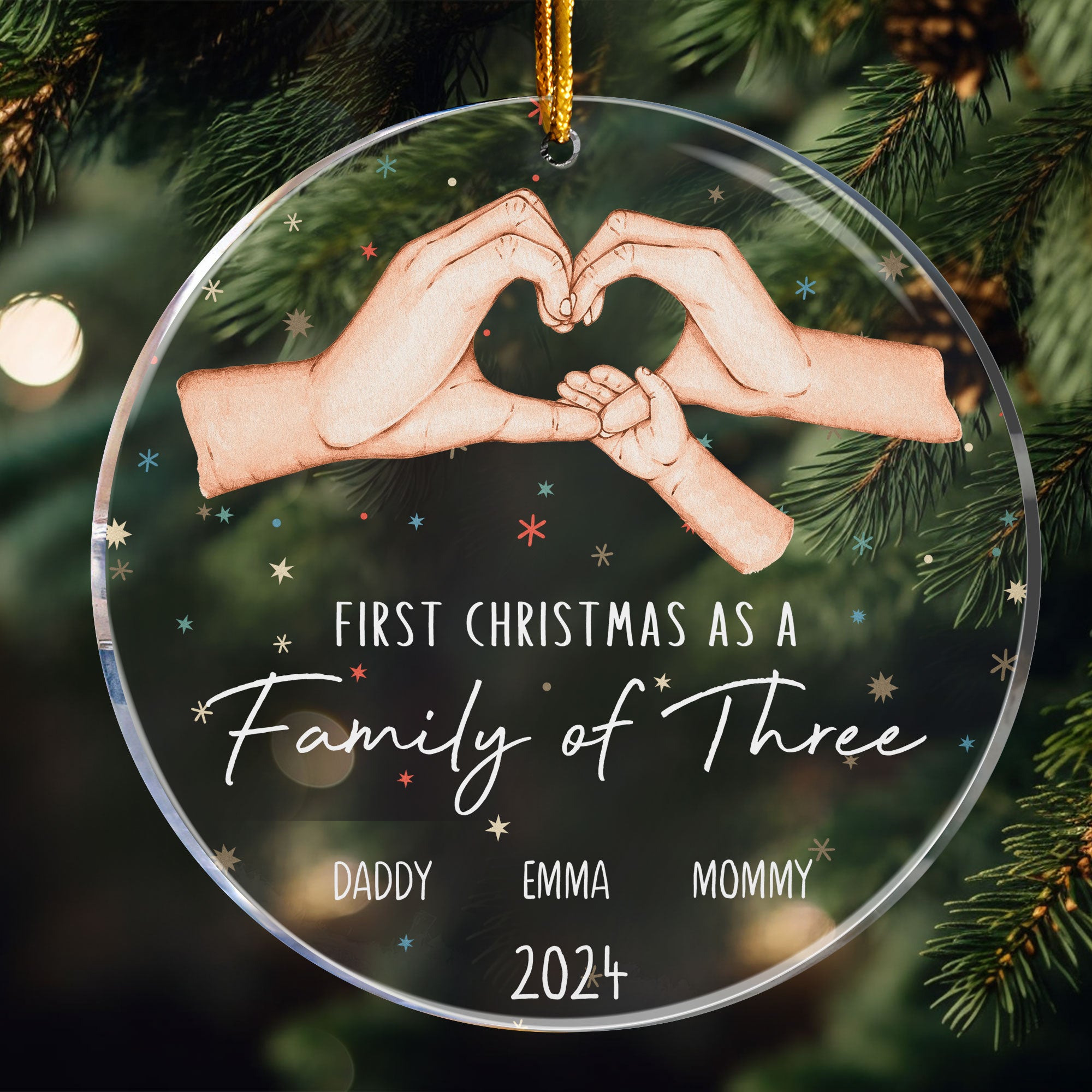 Celebrate First Christmas As A Family Of Three - Personalized Acrylic Ornament