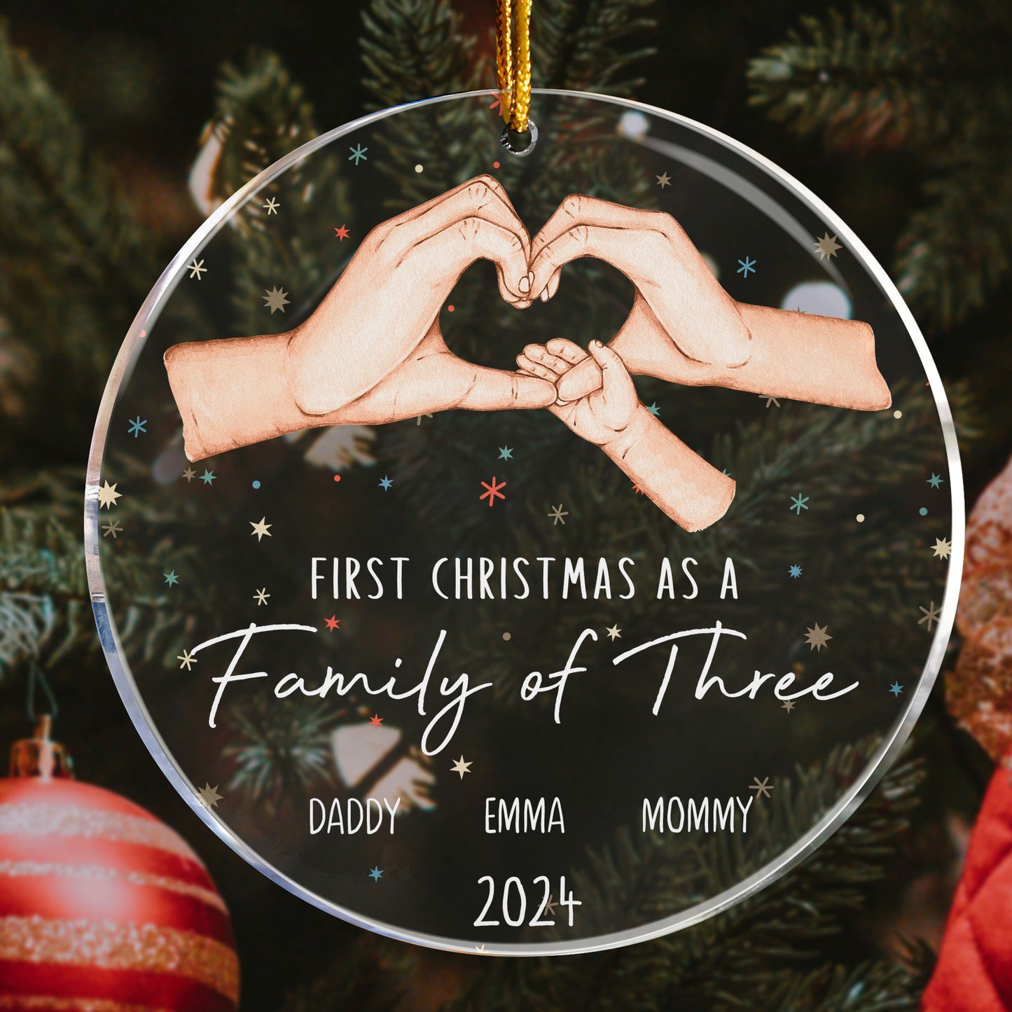 Celebrate First Christmas As A Family Of Three - Personalized Acrylic Ornament