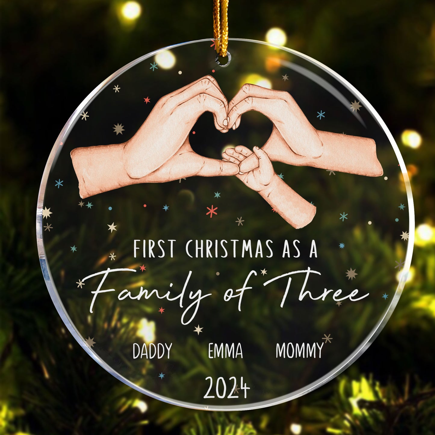 Celebrate First Christmas As A Family Of Three - Personalized Acrylic Ornament