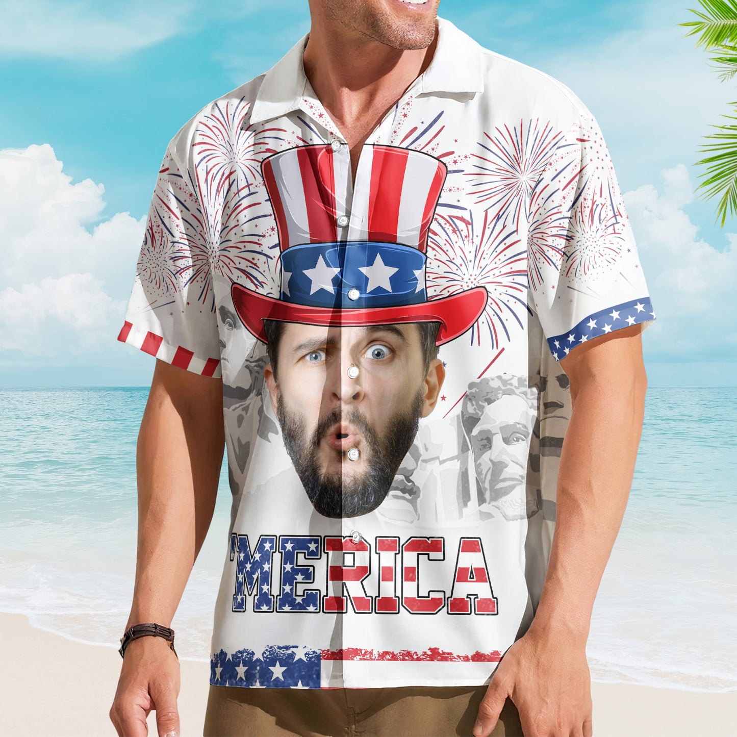 Celebrate The 4Th Of July With Merica Pattern - Personalized Photo Hawaiian Shirt