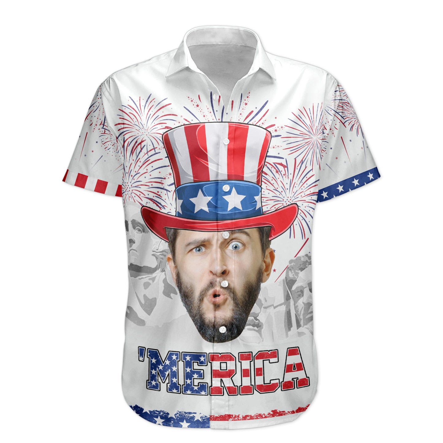 Celebrate The 4Th Of July With Merica Pattern - Personalized Photo Hawaiian Shirt