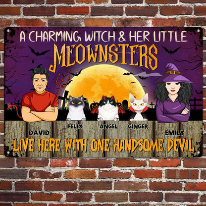 Charming Witch, Little Meownsters And Handsome Devil - Personalized Metal Sign
