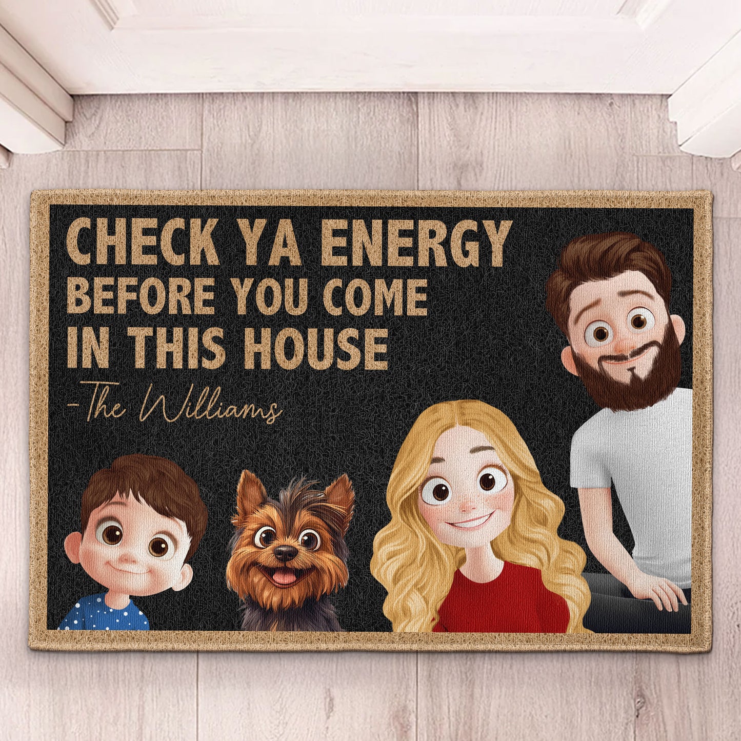 Check Ya Energy - 3D Family Version - Personalized Doormat