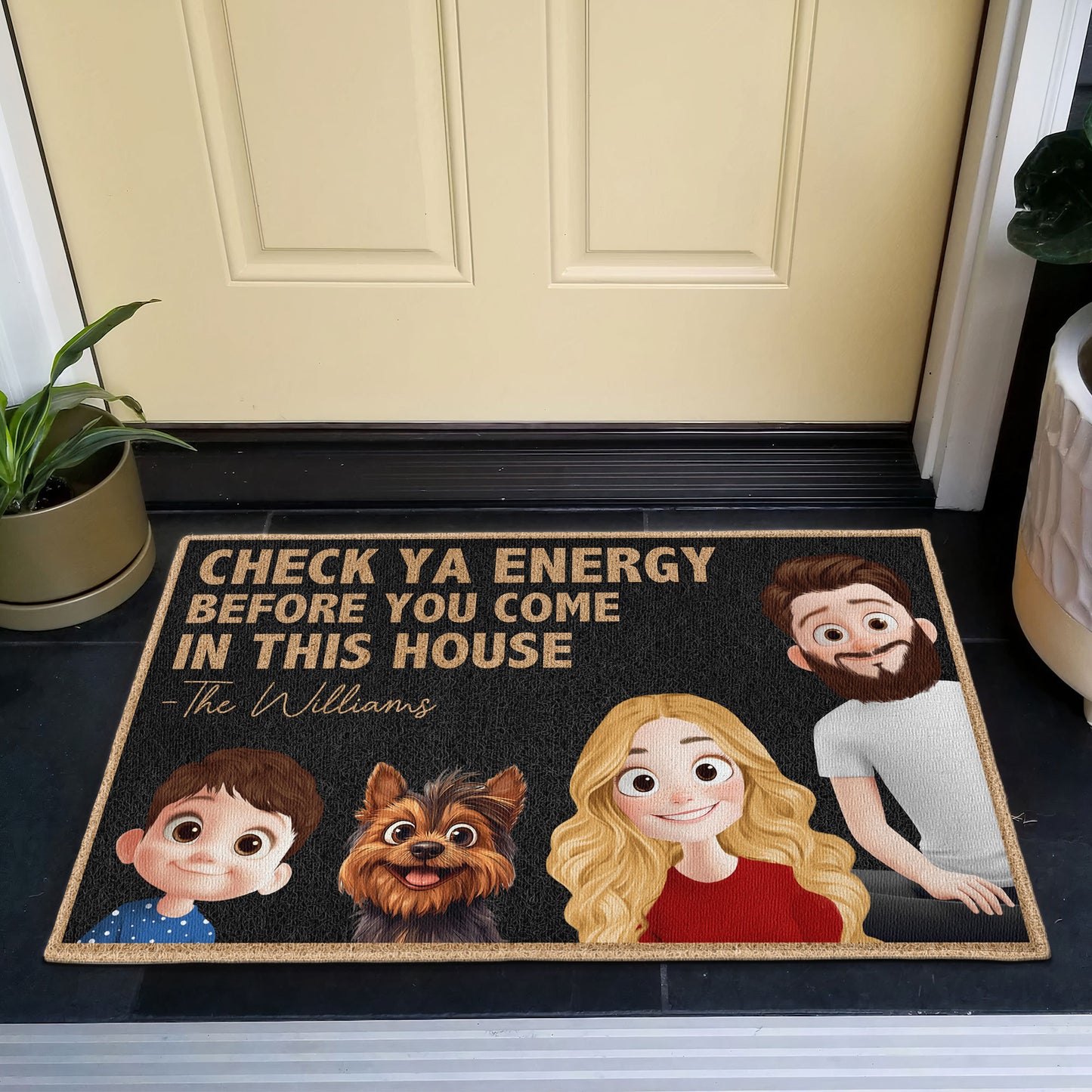 Check Ya Energy - 3D Family Version - Personalized Doormat