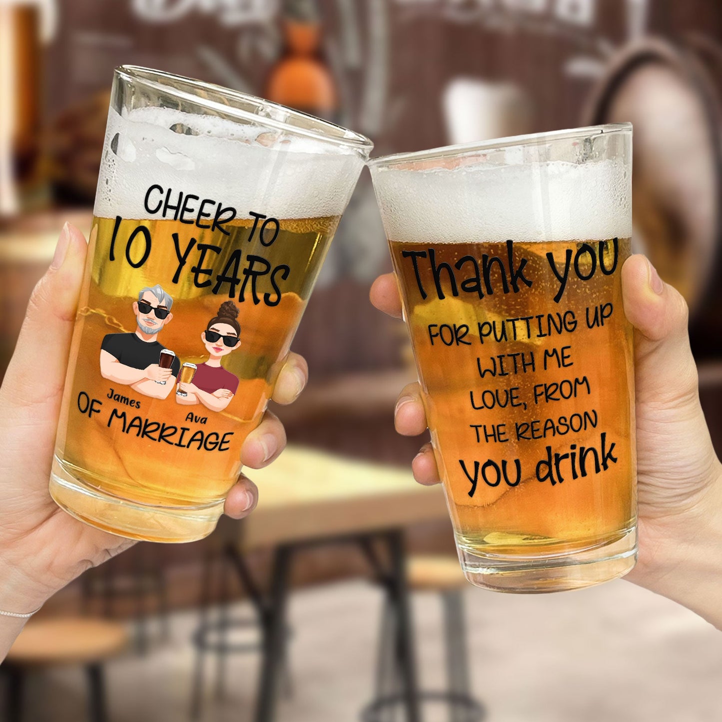 Cheer To 10 Years Of Marriage - Personalized Beer Glass