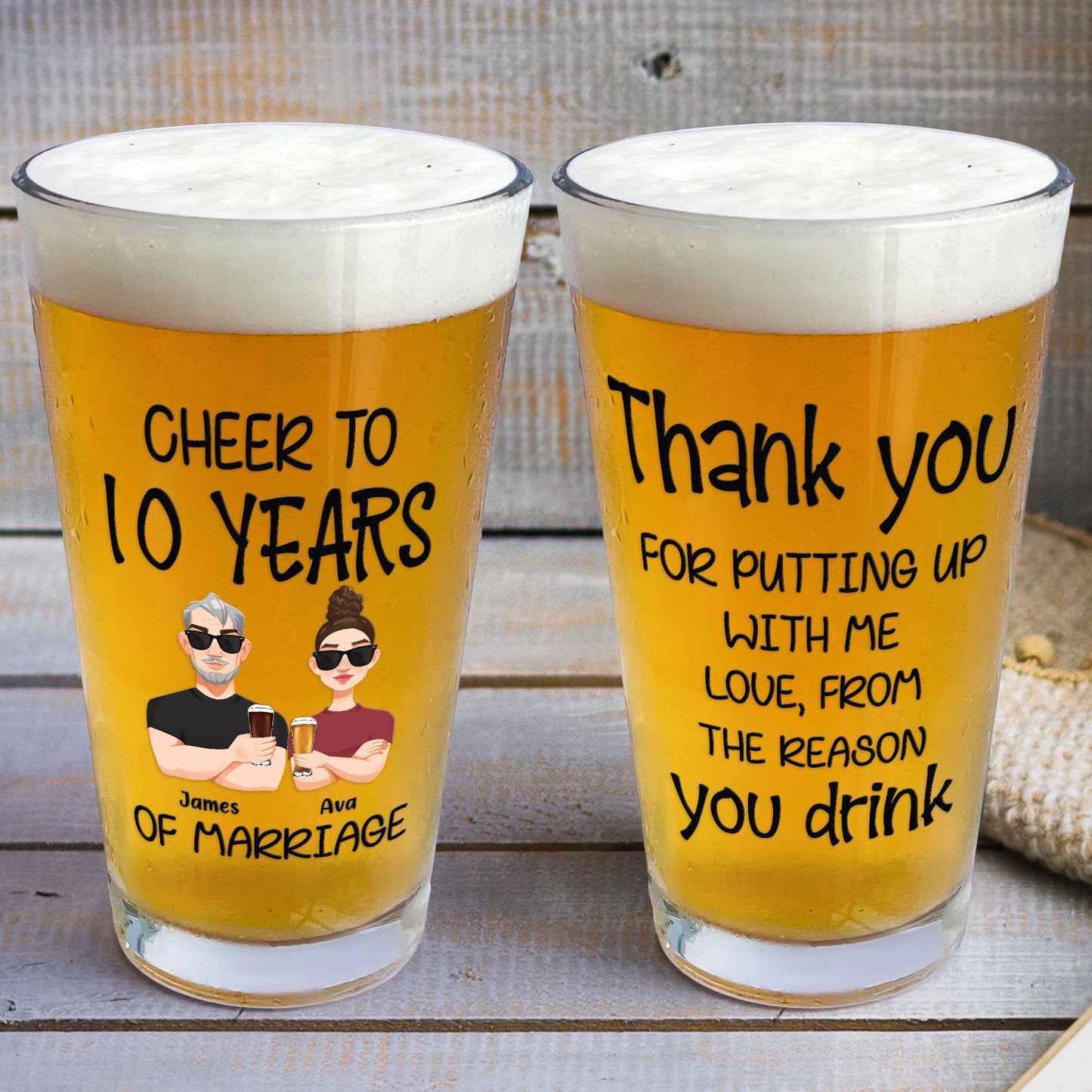 Cheer To 10 Years Of Marriage - Personalized Beer Glass