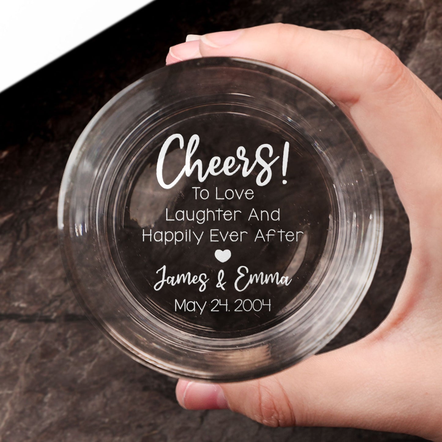 Cheers To Love Laughter & Happily Ever After - Personalized Engraved Whiskey Glass