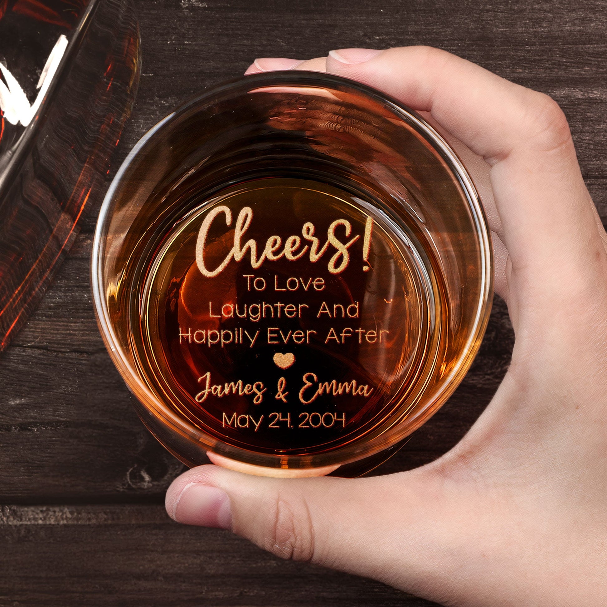 Cheers To Love Laughter & Happily Ever After - Personalized Engraved Whiskey Glass