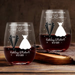 Cheers To Our First Christmas As Mr. And Mrs - Personalized Stemless Wine Glass
