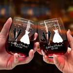 Cheers To Our First Christmas As Mr. And Mrs - Personalized Stemless Wine Glass