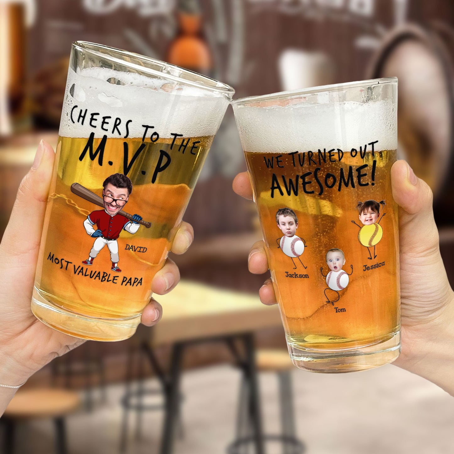 Cheers To The Most Valuable Papa - Personalized Photo Beer Glass