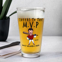 Cheers To The Most Valuable Papa - Personalized Photo Beer Glass