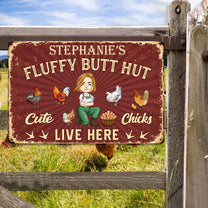 Chicken-Funny-Sign-Fluffy-Butt-Hut-Cute-Chicks-Live-Here--Personalized-Metal-Sign-1