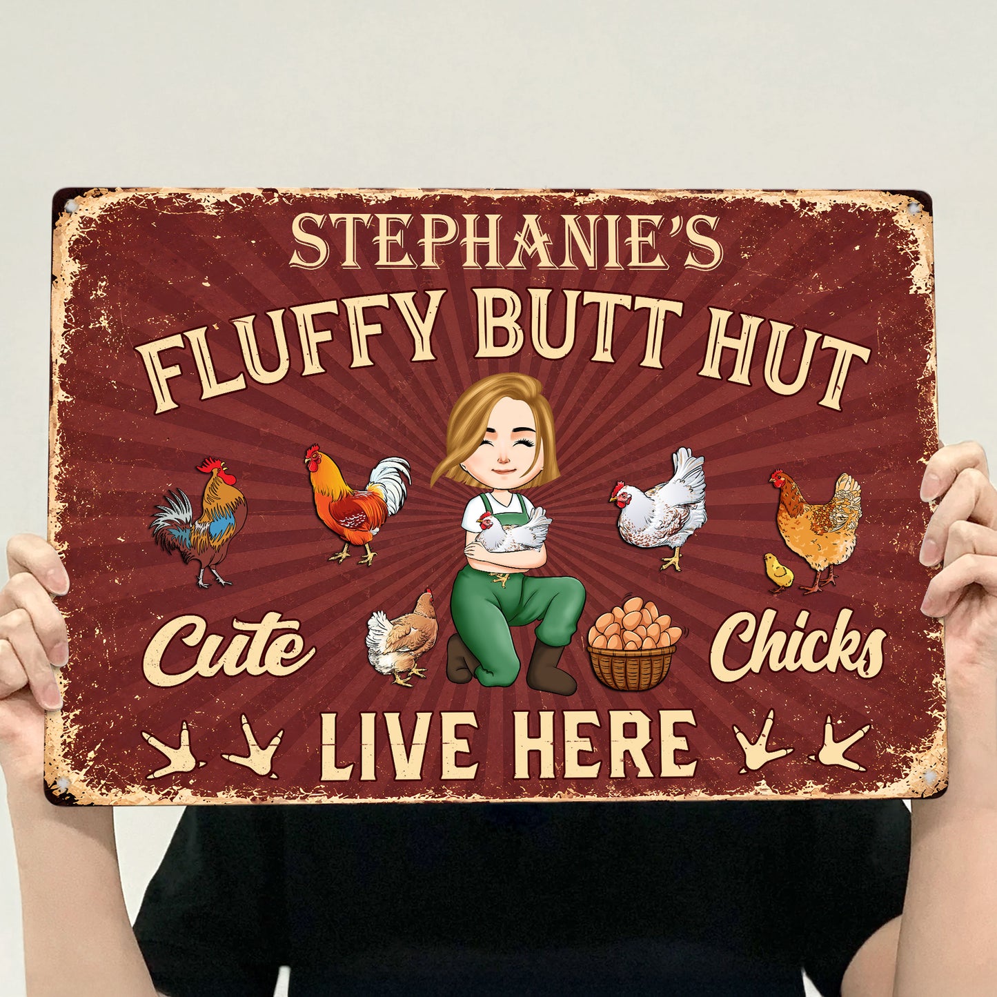 Chicken-Funny-Sign-Fluffy-Butt-Hut-Cute-Chicks-Live-Here--Personalized-Metal-Sign-3